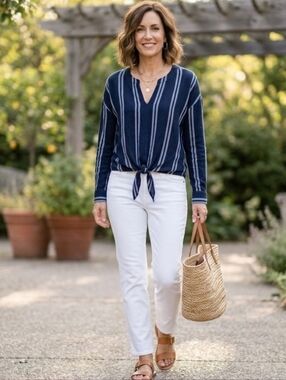 Blu Pepper Navy Striped Top Medium